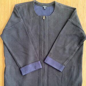 Ann Taylor Black & Navy Double Knit Sweater Coat